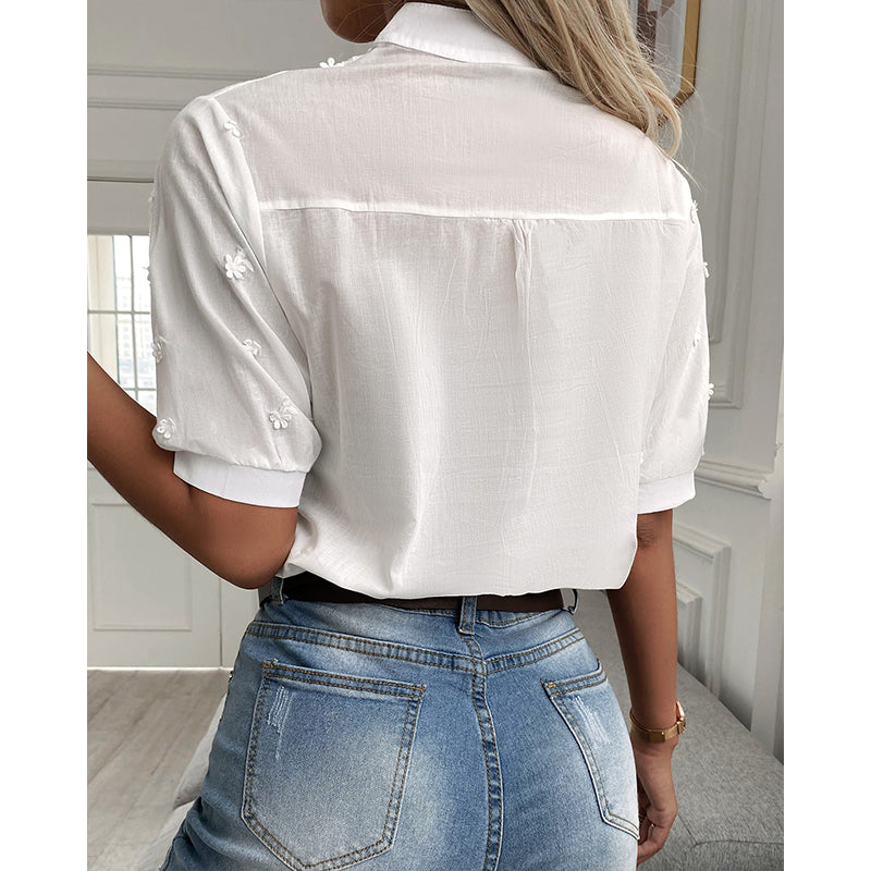 BellaVita™ – Witte damesblouse met stijlvolle pofmouwen