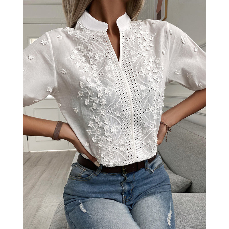 BellaVita™ – Witte damesblouse met stijlvolle pofmouwen