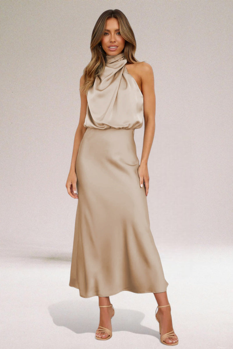 Aveline – Elegant satijnen halter-maxi-jurk voor dames