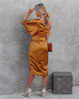 Amaya™ | Dames Satijnen One-Shoulder Cocktailjurk | Elegante Midi-Jurk met Split