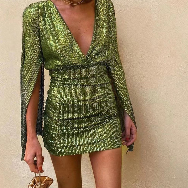 Glitterjurk met V-hals