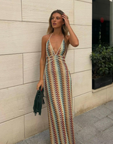 Amera™ | Dames Gehaakte Halter Maxi-Jurk | Boho Strandjurk met Open Rug