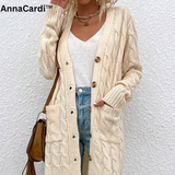 AnnaCardi™ Effen lang gebreid vest