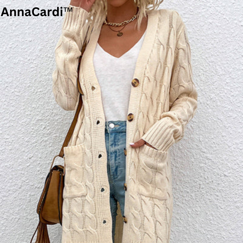 AnnaCardi™ Effen lang gebreid vest