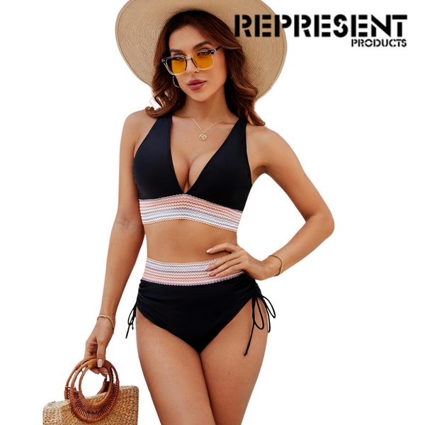 Bikini-sets met hoge taille en buikcontrole in kleurblok-uitvoering