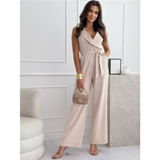 Dames mouwloze wijde pijpen jumpsuit | V-hals
