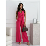 Dames mouwloze wijde pijpen jumpsuit | V-hals