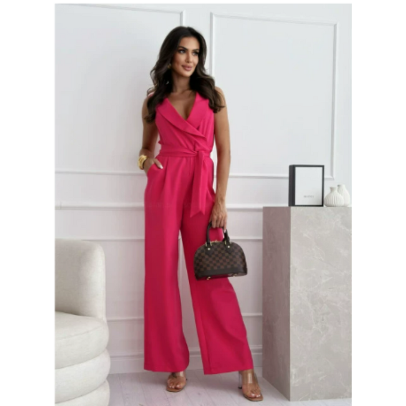Dames mouwloze wijde pijpen jumpsuit | V-hals