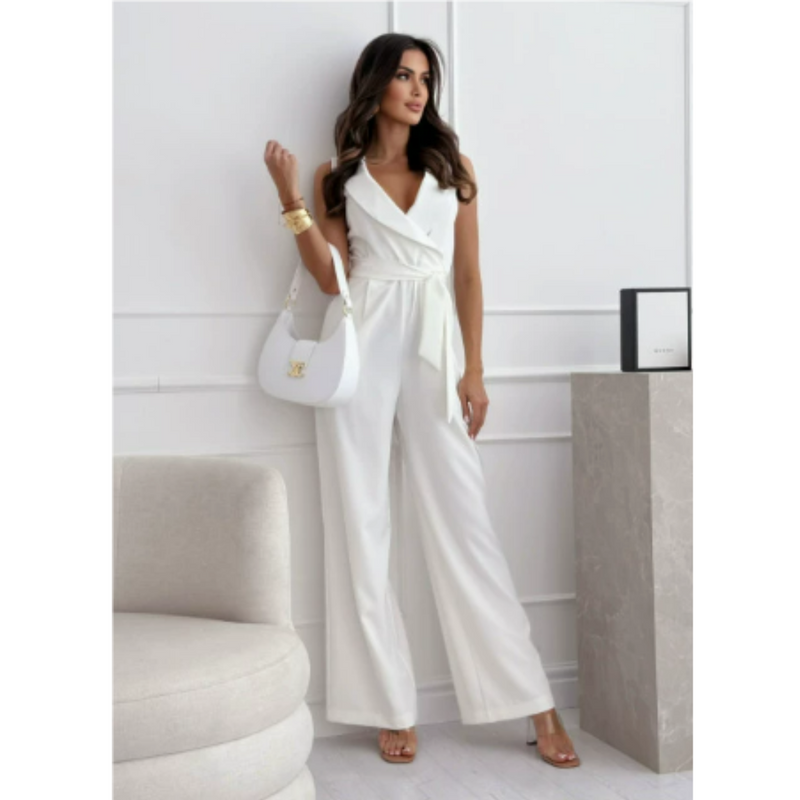 Dames mouwloze wijde pijpen jumpsuit | V-hals