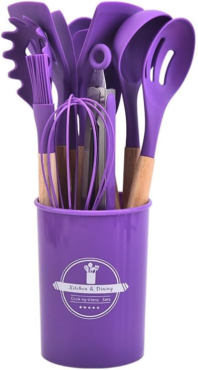 Siliconen Kookgerei Set | Hittebestendig | Houten Handvatten | 12-delig
