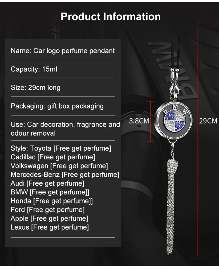 Auto-logo parfumhanger | Kristal & zinklegering | Sprankelende decoratie & cadeau-idee