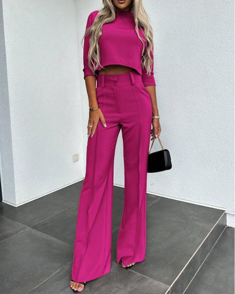 Dames Jasje & Rechte Hoge Taille Broek Set | Effen Kleur | Chic & Comfortabel