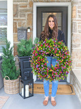 Lente Zomer Krans | Handgemaakt | Boterbloemen in Roze, Paars & Geel | Eucalyptus Groen | 43 cm