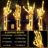 Halloween Tuinverlichting | Glow-in-the-Dark Schedel met Handen | 8 Lichtstanden | Weerbestendig