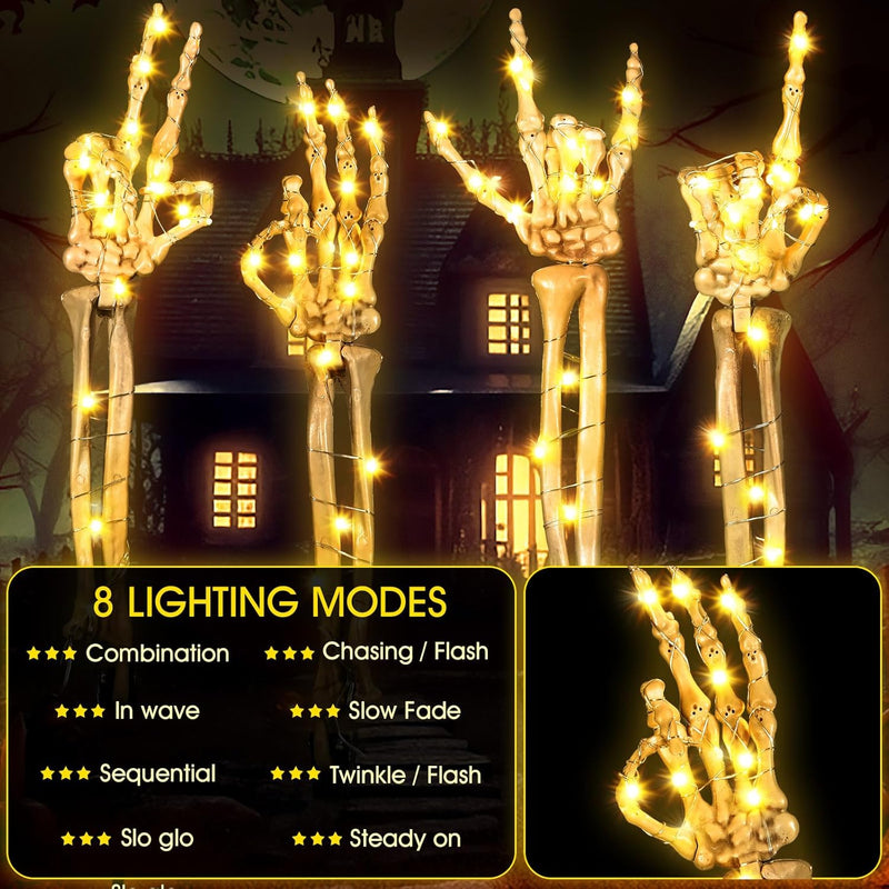 Halloween Tuinverlichting | Glow-in-the-Dark Schedel met Handen | 8 Lichtstanden | Weerbestendig