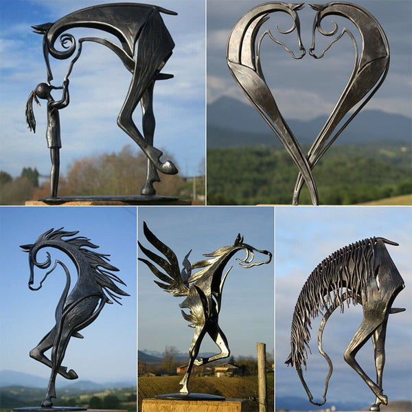 Metalen Paardensculptuur | Handgemaakt Tuinbeeld | Weerbestendig | 50×50×15 cm