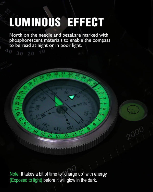Militaire Kompas | Waterdicht | Clinometer & 360° Richtingschaal | Aluminium Legergroen