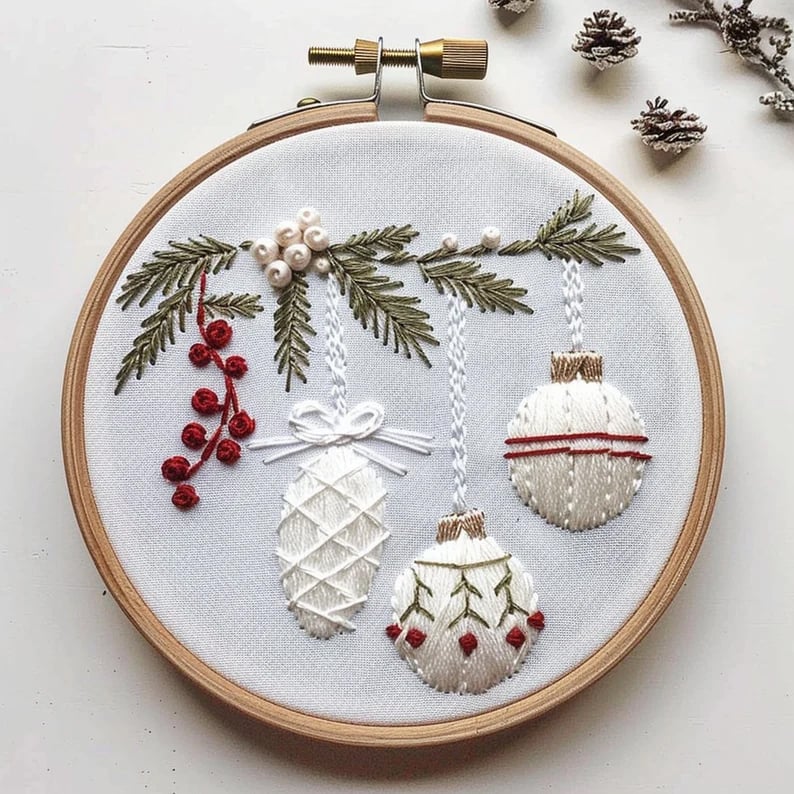 Kerst Borduurpakket | Winterdorp Sneeuwlandschap | Handwerk Set met Ring, Garen en Naalden