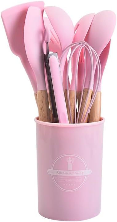 Siliconen Kookgerei Set | Hittebestendig | Houten Handvatten | 12-delig
