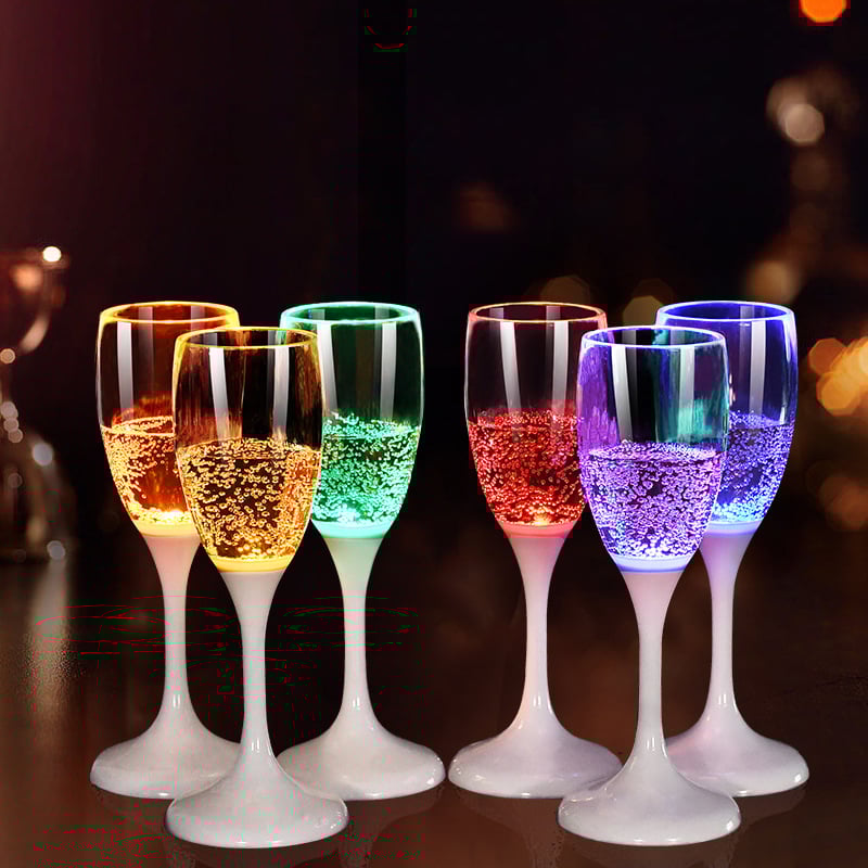 LED Wijn- en Champagneglazen | 6 Kleuren | Vloeistof Geactiveerd | Herbruikbaar | Set van 2 Stuks