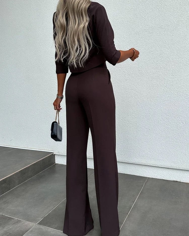 Dames Jasje & Rechte Hoge Taille Broek Set | Effen Kleur | Chic & Comfortabel