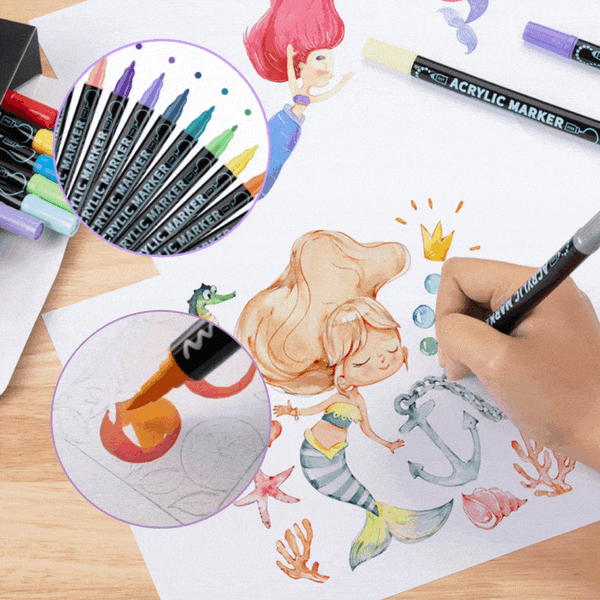Acrylmarker Set | Precisiespunt | Dekende kleuren voor hout, stof, steen, metaal & meer