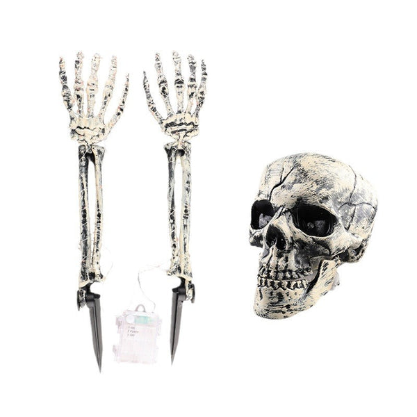 Halloween Tuinverlichting | Glow-in-the-Dark Schedel met Handen | 8 Lichtstanden | Weerbestendig
