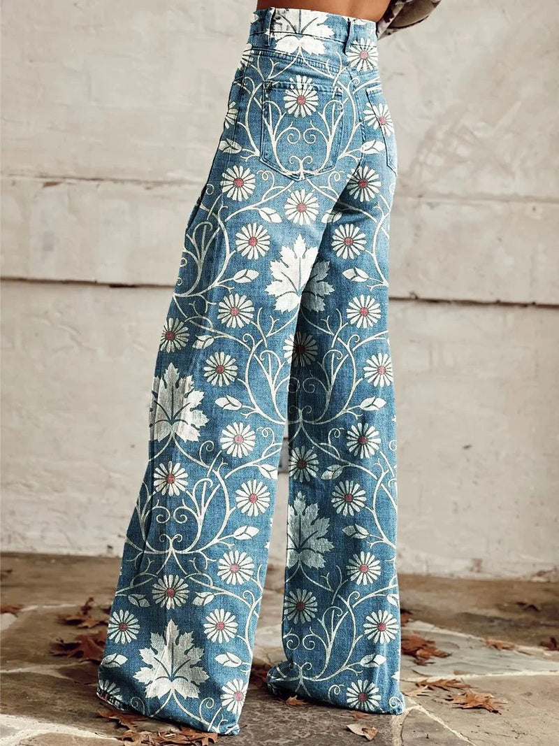 RetroFlow™ Casual broek met wijde pijpen en vintage print