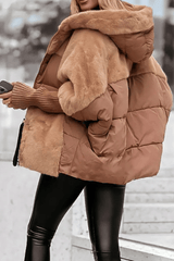 Dames winterjack | Losse pasvorm | Gevoerde gewatteerde jas met bontdetails