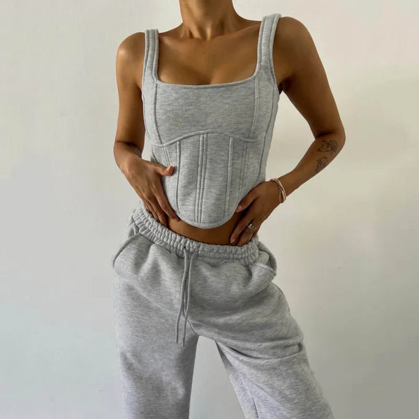 Dames Lounge Set | 3-delig | Cropped Hoodie, Tanktop & Broek met Enkelboorden