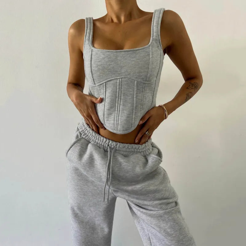 Dames Lounge Set | 3-delig | Cropped Hoodie, Tanktop & Broek met Enkelboorden