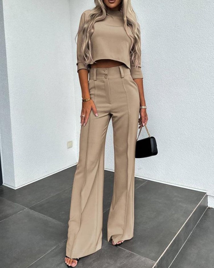 Dames Jasje & Rechte Hoge Taille Broek Set | Effen Kleur | Chic & Comfortabel
