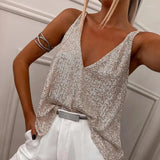 ShineVista™ – Elegant Sequin Top met V-hals voor Vrouwen