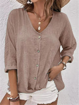 Fayo - Eenvoudige blousetop met V-hals en knoopsluiting