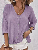 Fayo - Eenvoudige blousetop met V-hals en knoopsluiting