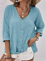 Fayo - Eenvoudige blousetop met V-hals en knoopsluiting