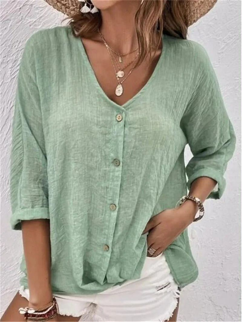 Fayo - Eenvoudige blousetop met V-hals en knoopsluiting