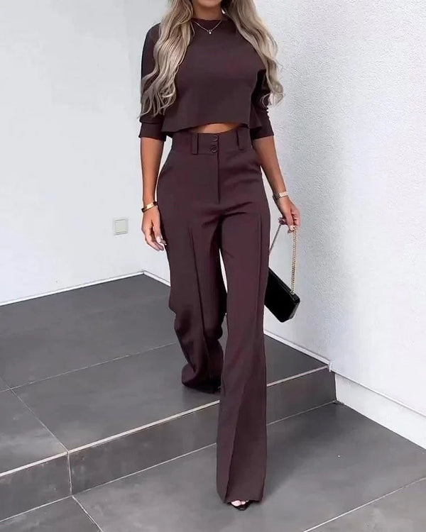Dames Jasje & Rechte Hoge Taille Broek Set | Effen Kleur | Chic & Comfortabel
