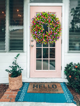 Lente Zomer Krans | Handgemaakt | Boterbloemen in Roze, Paars & Geel | Eucalyptus Groen | 43 cm