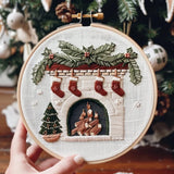 Kerst Borduurpakket | Winterdorp Sneeuwlandschap | Handwerk Set met Ring, Garen en Naalden