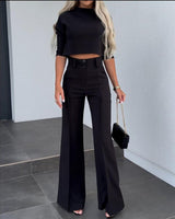 Dames Jasje & Rechte Hoge Taille Broek Set | Effen Kleur | Chic & Comfortabel