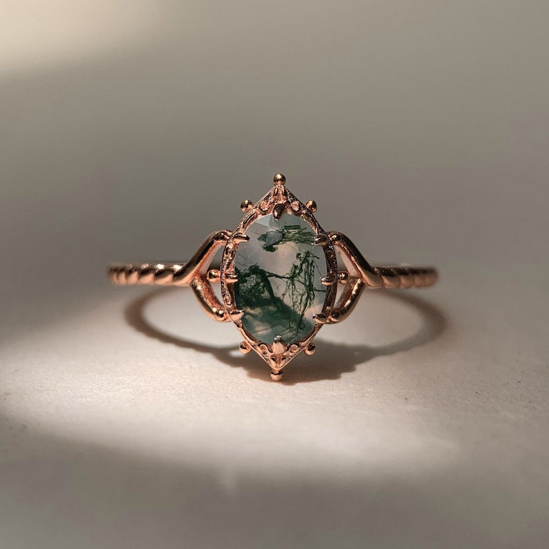 Dames Ring | Eeuwig Liefdessymbool | Natuurlijke Mosagaat | Verguld 925 Zilver