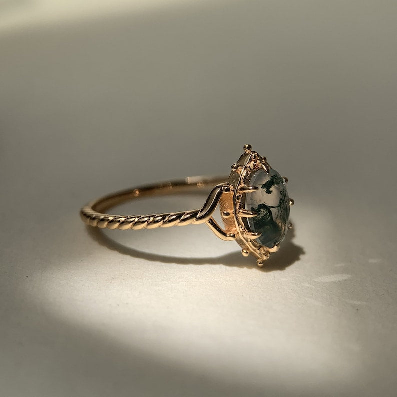 Dames Ring | Eeuwig Liefdessymbool | Natuurlijke Mosagaat | Verguld 925 Zilver