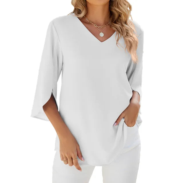 Dames 3/4 Mouw V-Hals Zomer Blouse | Comfortabel