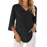 Dames 3/4 Mouw V-Hals Zomer Blouse | Comfortabel