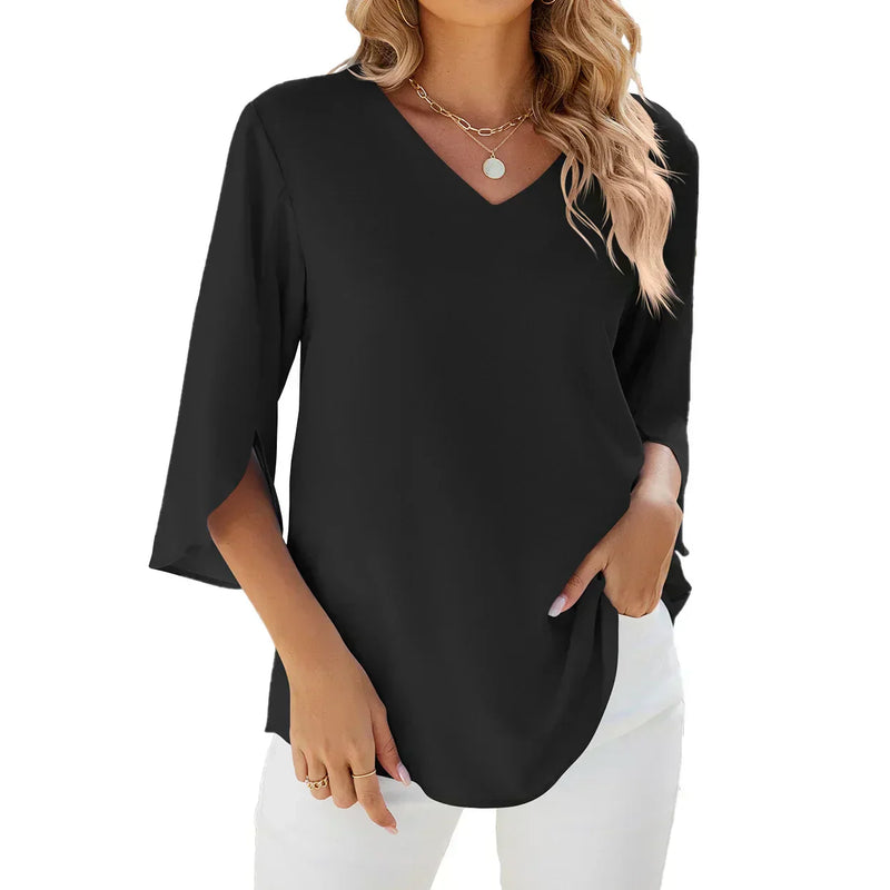 Dames 3/4 Mouw V-Hals Zomer Blouse | Comfortabel