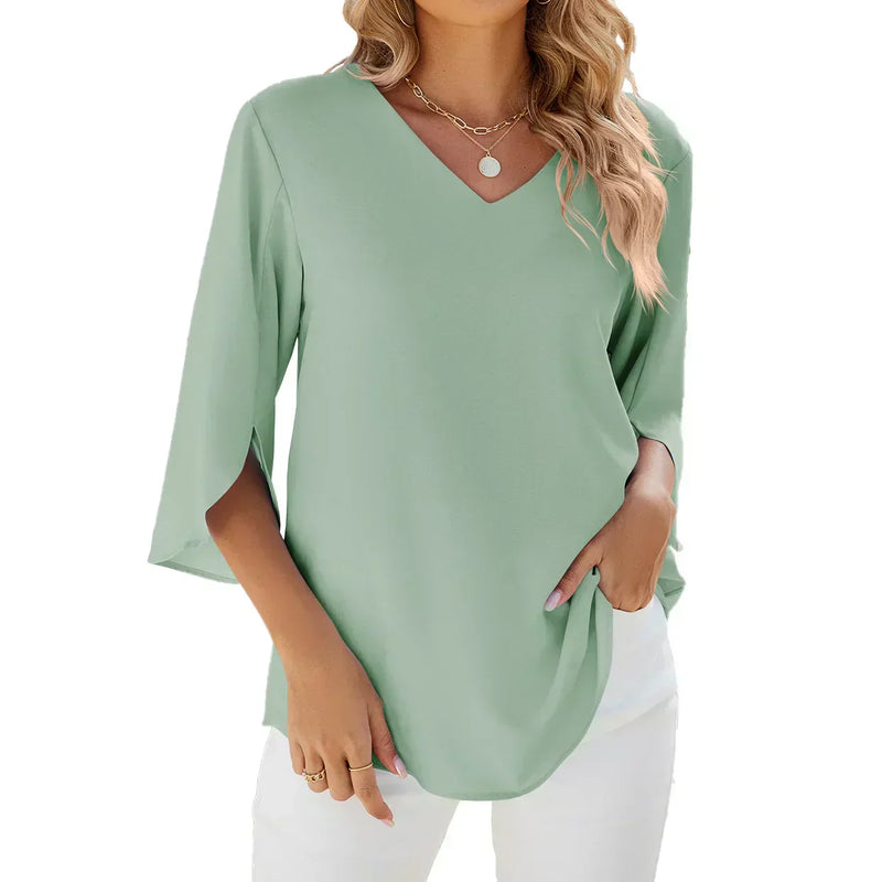 Dames 3/4 Mouw V-Hals Zomer Blouse | Comfortabel