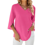 Dames 3/4 Mouw V-Hals Zomer Blouse | Comfortabel