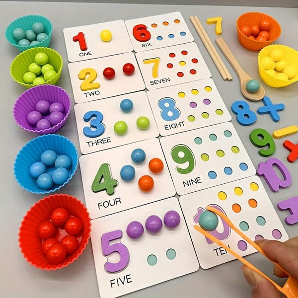 Educatieve Rekenset voor Kinderen | Kleurrijke Houten Kralen & Eetstokjes | Spelenderwijs Rekenen Leren