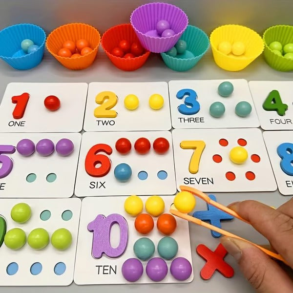 Educatieve Rekenset voor Kinderen | Kleurrijke Houten Kralen & Eetstokjes | Spelenderwijs Rekenen Leren